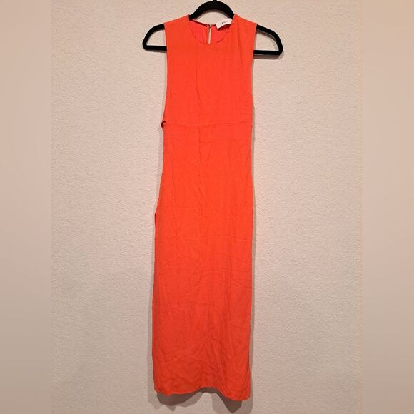 A.L.C. Coral Orange Sleeveless Dress Waist Bandeau Side Slits Side Zip sz 0 New! - Picture 3 of 8